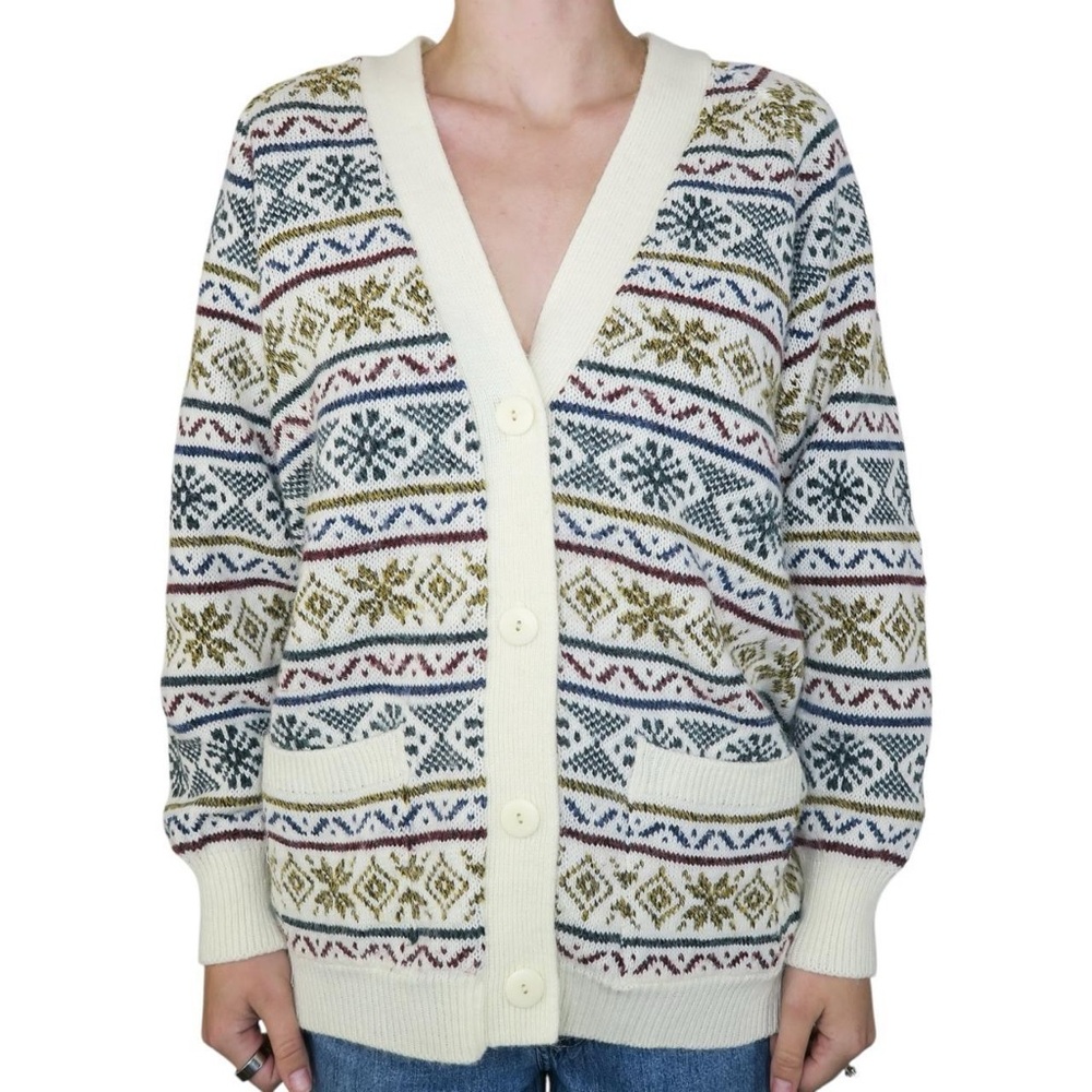 Vintage 80s Rainbow Fair Isle Cardigan Sweater
